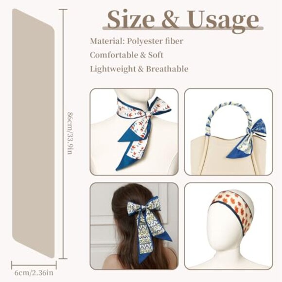 Skinny Twill Hair Scarves Set of 4 Elegant Minimal Chic Accessories - Picture 3 of 7